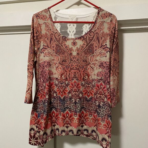 Beautiful 3/4 length sleeve asymmetrical tunic w/sparkles, size M - Picture 1 of 11